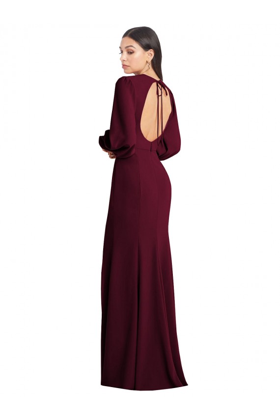 Mejores Borgoña oscuro Trompeta Barco Crepé Elástico Largo Formales Vestidos de dama de honor / Vestidos de fiesta