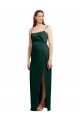 Mejores Cazador Verde Columna Tirantes espagueti Cuadrado Satén elástico Largo Formales Vestidos de dama de honor / Vestidos de fiesta