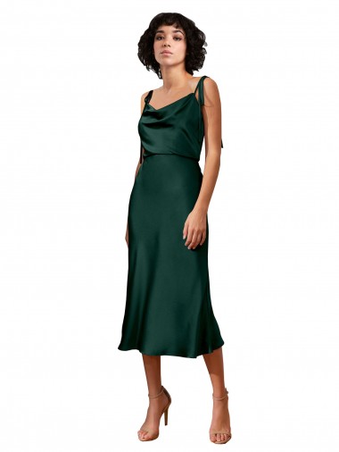 Mejores Cazador Verde Cubierta Midi Satén elástico Corto Formales Vestidos de dama de honor / Vestidos de fiesta / Vestidos de cóctel