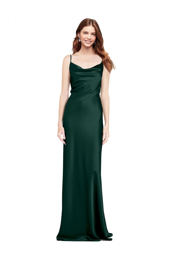 Mejores Cazador Verde Cubierta Satén elástico Largo Formales Vestidos de dama de honor / Vestidos de fiesta