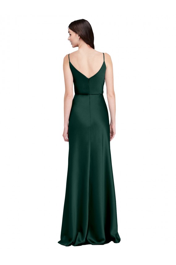 Mejores Cazador Verde Cubierta Satén elástico Largo Formales Vestidos de dama de honor / Vestidos de fiesta