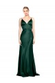 Mejores Cazador Verde Cubierta Tirantes espagueti Cuello en V Cuello Alto Satén elástico Largo Formales Vestidos de dama de honor / Vestidos de fiesta