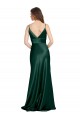 Mejores Cazador Verde Cubierta Tirantes espagueti Cuello en V Cuello Alto Satén elástico Largo Formales Vestidos de dama de honor / Vestidos de fiesta