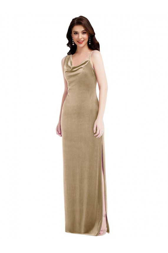 Mejores Champán Cubierta Un Hombre Terciopelo Elástico Largo Formales Vestidos de dama de honor / Vestidos de fiesta