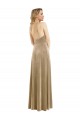 Mejores Champán línea A Halter Cuello Alto Terciopelo Elástico Largo Vestidos de dama de honor / Vestidos de fiesta