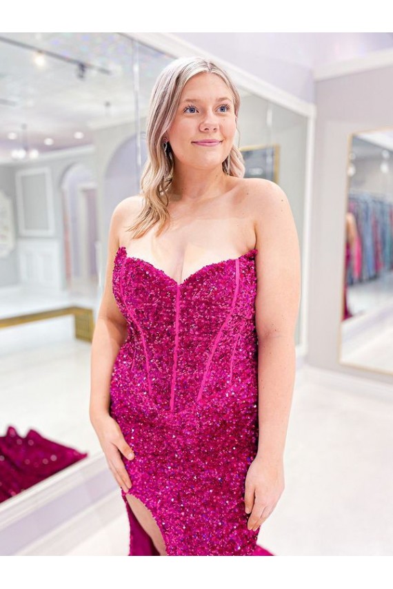 Mejores Color mostrado Cubierta Cuello de Corazón Barrer tren Lentejuelas Terciopelo Largo Vestidos de fiesta