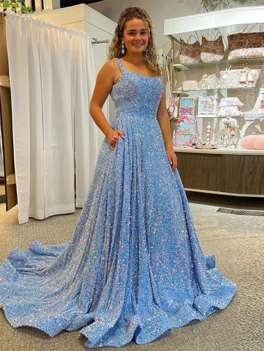 Mejores Color mostrado línea A Cucharón Cola corte Lentejuelas Terciopelo Largo Vestidos de fiesta