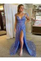 Mejores Color mostrado línea A Cuello en V Cola corte Lentejuelas Terciopelo Largo Vestidos de fiesta
