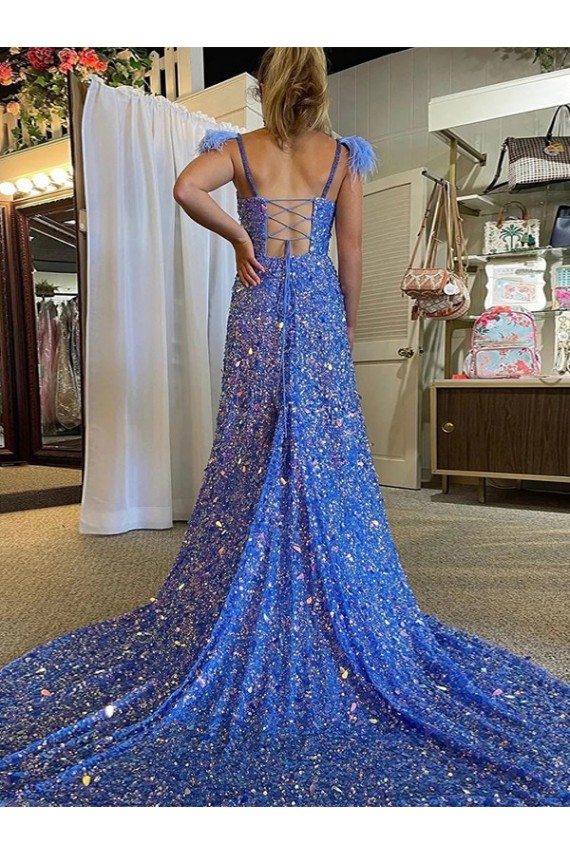Mejores Color mostrado línea A Cuello en V Cola corte Lentejuelas Terciopelo Largo Vestidos de fiesta