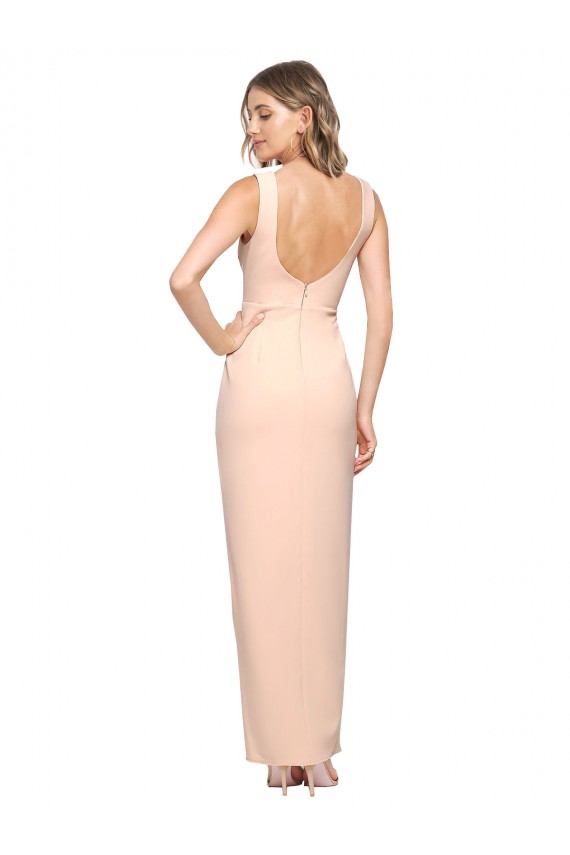 Mejores Cubierta Cuadrado Crepé Elástico Largo Formales Vestidos de dama de honor / Vestidos de fiesta
