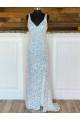 Mejores Cubierta Cuello en V Barrer tren Lentejuelas Terciopelo Largo Vestidos de fiesta