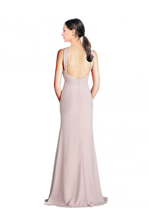 Mejores Cubierta Halter Cuello Alto Gasa Largo Vestidos de dama de honor