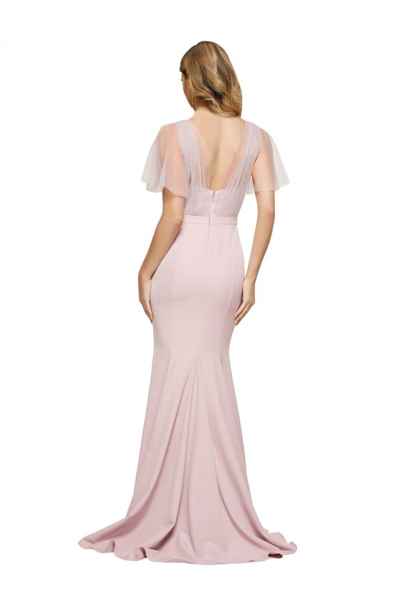 Mejores Cubierta Un Hombre Cuello de Corazón Crepé Elástico Tul Largo Formales Vestidos de dama de honor / Vestidos de fiesta