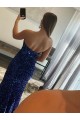 Mejores Fucsia Cubierta Sin tirantes Barrer tren Lentejuelas Terciopelo Largo Vestidos de fiesta