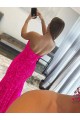 Mejores Fucsia Cubierta Sin tirantes Barrer tren Lentejuelas Terciopelo Largo Vestidos de fiesta