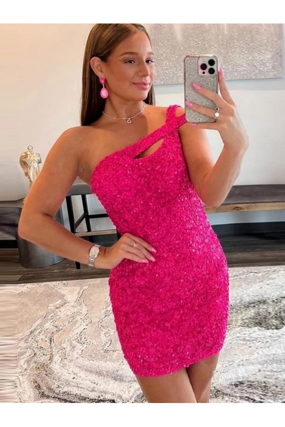 Mejores Fucsia Cubierta Un Hombre Corto Lentejuelas Terciopelo Corto Vestidos de fiesta