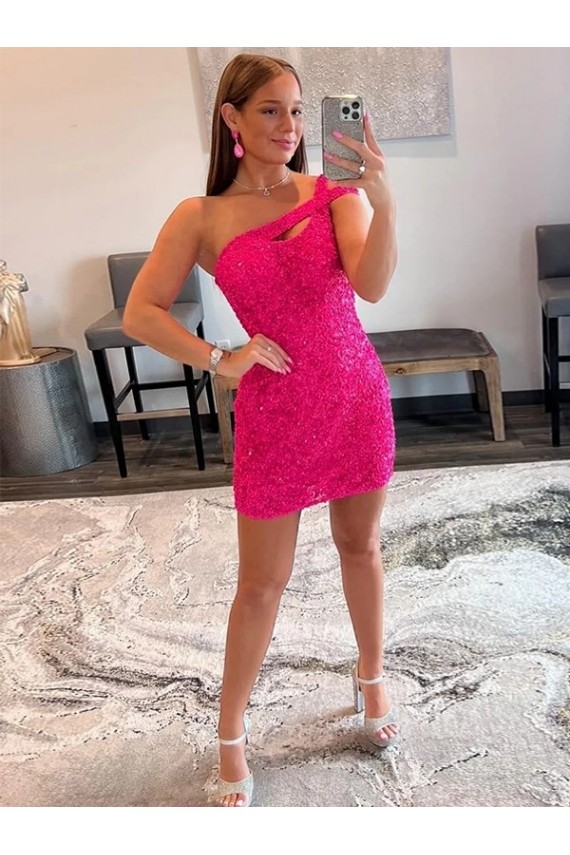 Mejores Fucsia Cubierta Un Hombre Corto Lentejuelas Terciopelo Corto Vestidos de fiesta