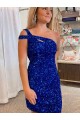 Mejores Fucsia Cubierta Un Hombre Corto Lentejuelas Terciopelo Corto Vestidos de fiesta