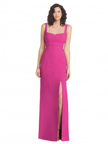 Mejores Fucsia Trompeta Cuadrado Crepé Elástico Largo Vestidos de dama de honor / Vestidos de fiesta