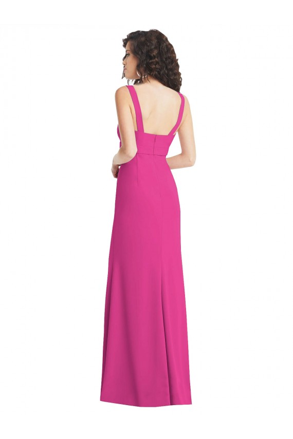 Mejores Fucsia Trompeta Cuadrado Crepé Elástico Largo Vestidos de dama de honor / Vestidos de fiesta