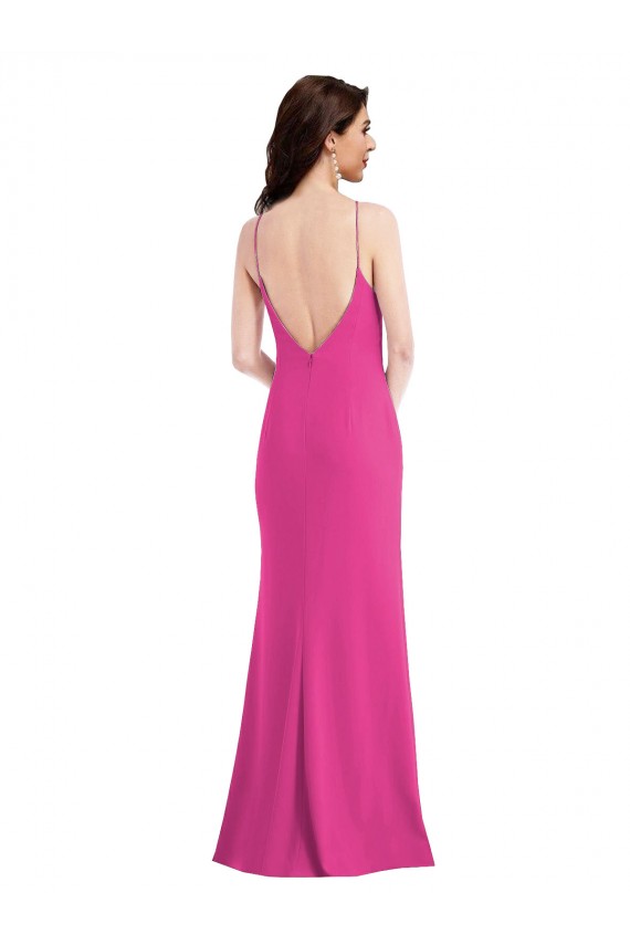 Mejores Fucsia Trompeta Halter Cuello Alto Crepé Elástico Largo Formales Vestidos de dama de honor / Vestidos de fiesta
