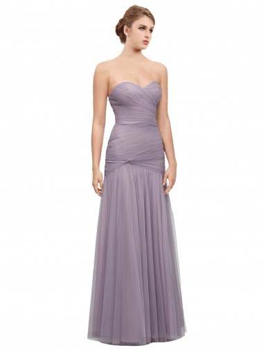 Mejores Heather Sirena Cuello de Corazón Tul Largo Vestidos de dama de honor