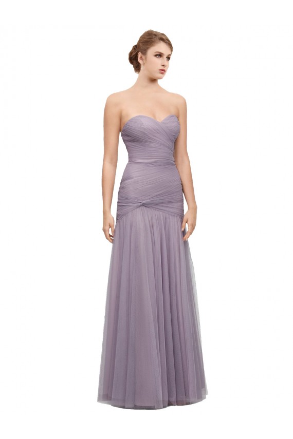 Mejores Heather Sirena Cuello de Corazón Tul Largo Vestidos de dama de honor