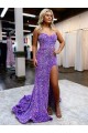 Mejores Lavanda línea A Cuello de Corazón Cola corte Lentejuelas Terciopelo Largo Vestidos de fiesta