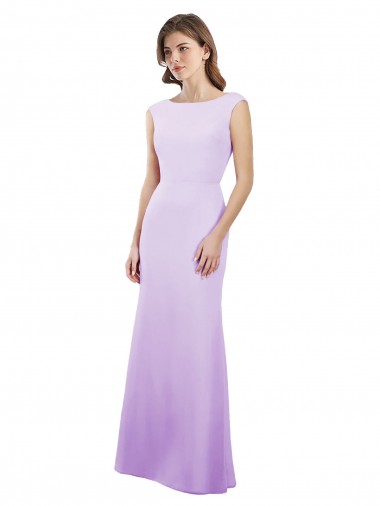 Mejores Lila Columna Cuello redondo Gasa Largo Vestidos de dama de honor