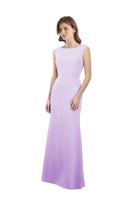 Mejores Lila Columna Cuello redondo Gasa Largo Vestidos de dama de honor