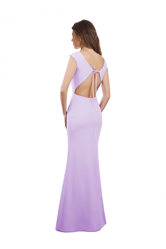 Mejores Lila Columna Cuello redondo Gasa Largo Vestidos de dama de honor