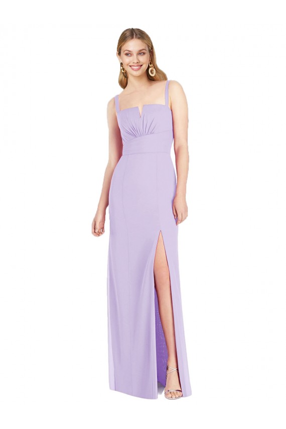 Mejores Lila Sirena Tirantes espagueti Cuello en V Sin tirantes Gasa Largo Vestidos de dama de honor