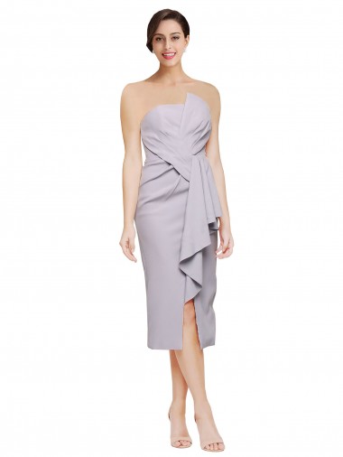 Mejores Lila ártica Cubierta Sin tirantes Midi Crepé Elástico Corto Asimétrico Formales Vestidos de dama de honor / Vestidos de fiesta / Vestidos de cóctel