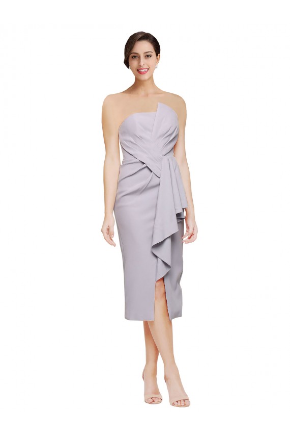 Mejores Lila ártica Cubierta Sin tirantes Midi Crepé Elástico Corto Asimétrico Formales Vestidos de dama de honor / Vestidos de fiesta / Vestidos de cóctel