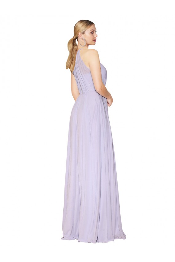 Mejores Lila línea A Halter Cuello Alto Gasa Largo Formales Vestidos de dama de honor / Vestidos de fiesta