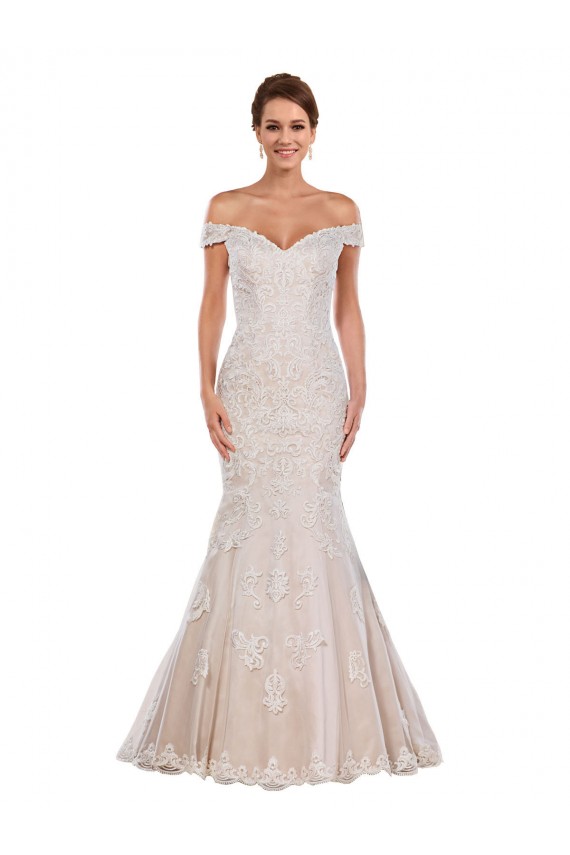 Mejores Marfil & Champán Sirena Hombros Descubiertos Cola capilla Encaje Clásico Vestidos de novia