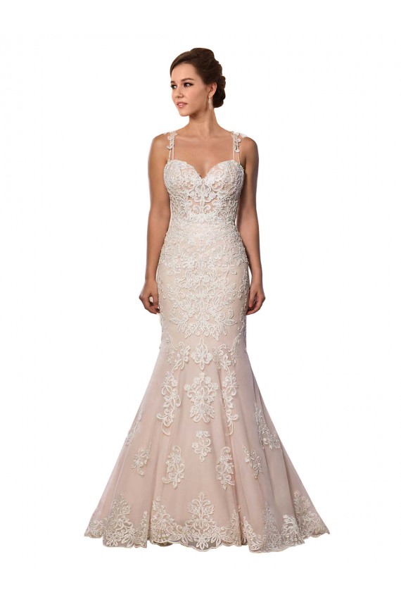 Mejores Marfil & Champán Sirena Tirantes espagueti Cola capilla Encaje Boho Vestidos de novia