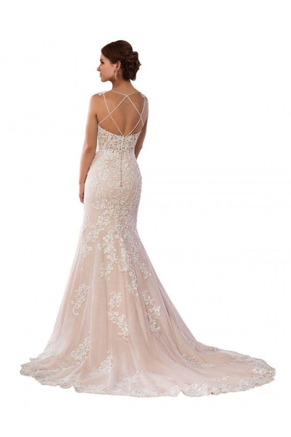 Mejores Marfil & Champán Sirena Tirantes espagueti Cola capilla Encaje Boho Vestidos de novia