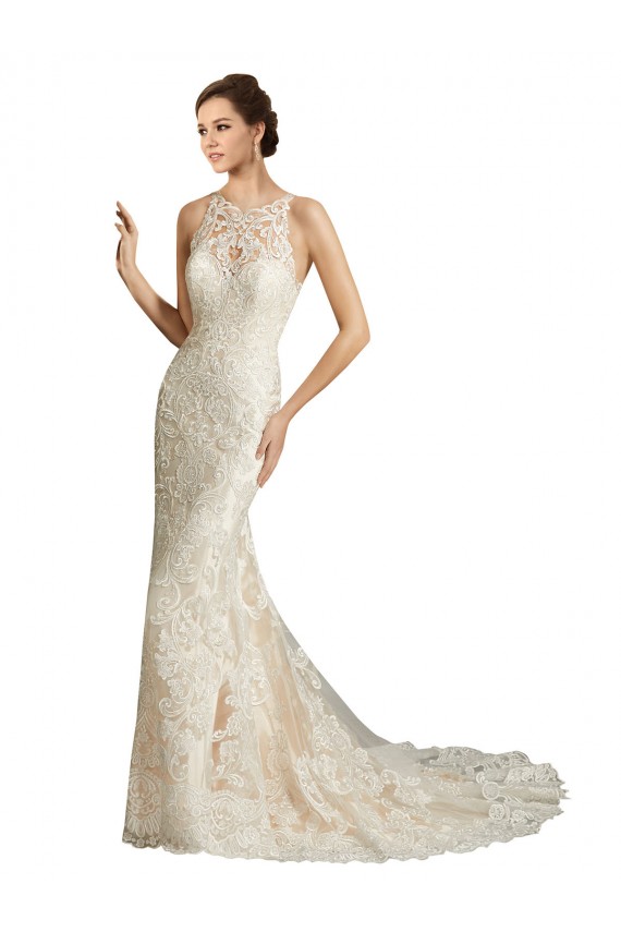 Mejores Marfil & Champán Sirena Ilusión Cola capilla Tul Encaje Clásico Vestidos de novia