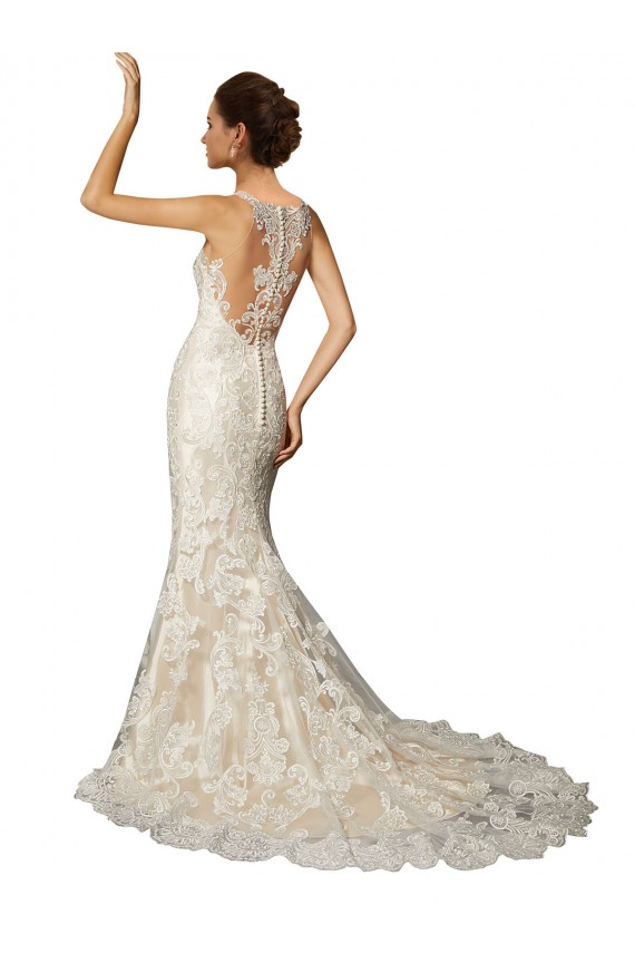 Mejores Marfil & Champán Sirena Ilusión Cola capilla Tul Encaje Clásico Vestidos de novia