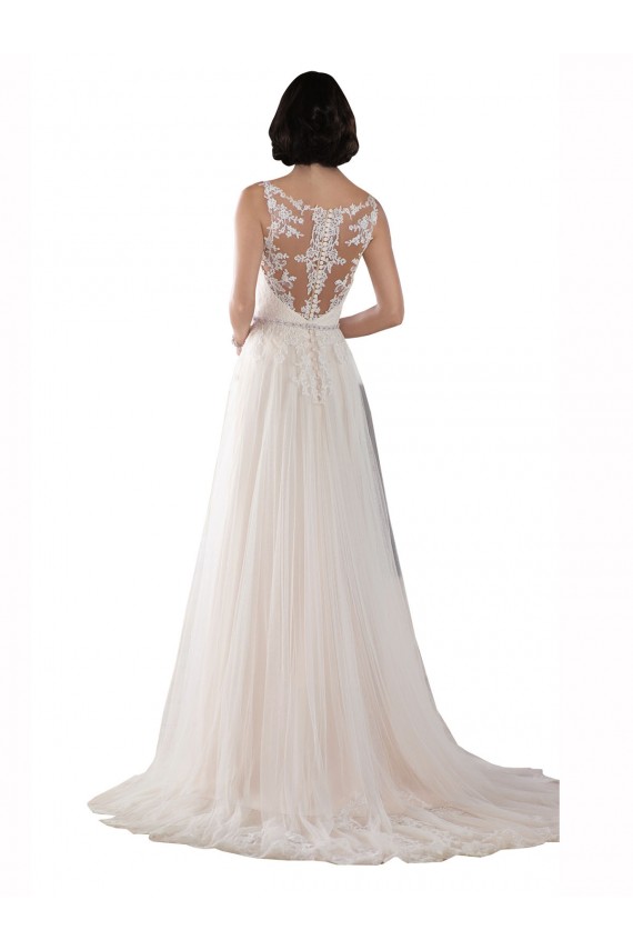 Mejores Marfil & Champán línea A Ilusión Barrer tren Tul Boho Vestidos de novia