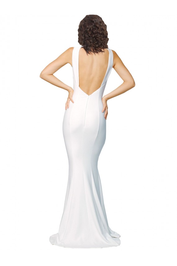 Mejores Marfil Cubierta Cuello Alto Crepé Elástico Largo Formales Vestidos de dama de honor / Vestidos de fiesta