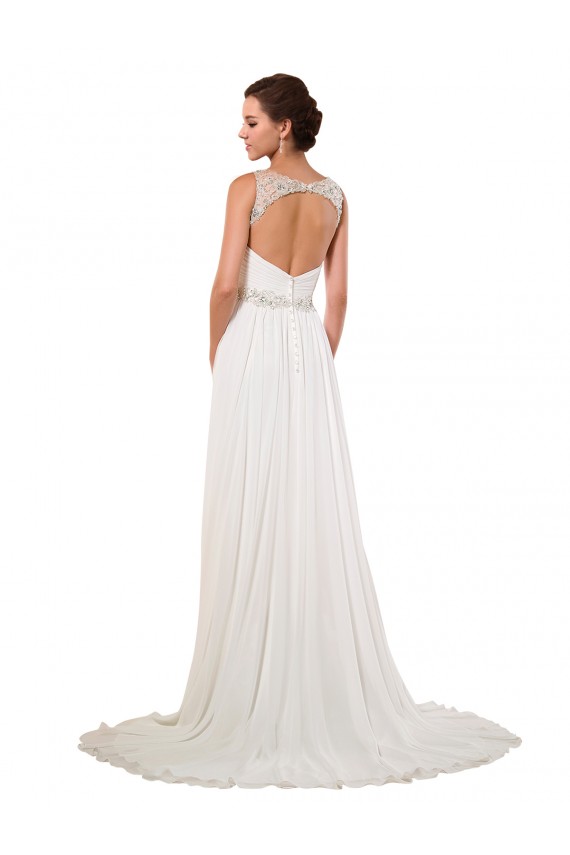 Mejores Marfil Cubierta Cuello en V Cola capilla Gasa Clásico Vestidos de novia