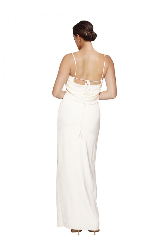 Mejores Marfil Cubierta Halter Cuello Alto Satén elástico Largo Formales Vestidos de dama de honor / Vestidos de fiesta