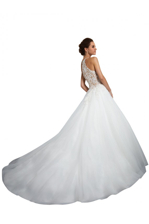 Mejores Marfil Cuello Alto Cola capilla Tul Encaje Vestidos de novia