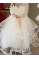 Mejores Marfil Cuello Alto Tul Encaje Largo vestidos de niña de las flores