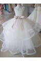 Mejores Marfil Cuello Alto Tul Encaje Largo vestidos de niña de las flores