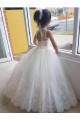 Mejores Marfil Cuello Alto Tul Encaje Largo vestidos de niña de las flores
