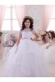 Mejores Marfil Cuello de Corazón Tul Encaje Largo vestidos de niña de las flores