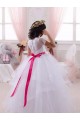 Mejores Marfil Cuello de Corazón Tul Encaje Largo vestidos de niña de las flores
